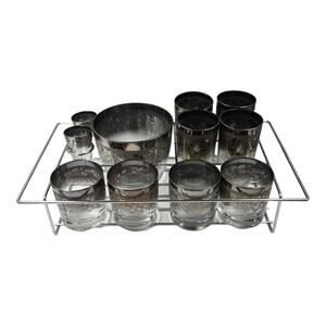 Dorothy Thorpe Silver Rim Grapes Leaves MCM 12 Piece Glass Bar Set with Carrier